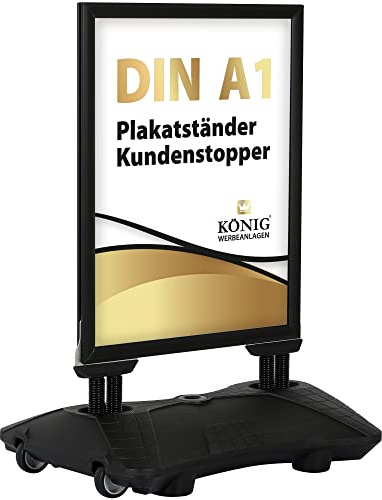 Dreifke Plakatständer Keitum Wind Line Plus DIN A1 schwarz | beidseitig für 2 Plakate | stabiler Fuß, 2x2 Federn sicherer Stand bei Wind und Wetter | entspiegelte Scheiben | Kundenstopper Aufsteller