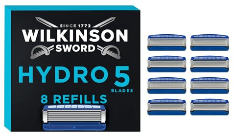 Wilkinson Sword - Hydro 5 Rasierer für Männer, 8 Ersatzklingen, Feuchtigkeitsspendende Gel-Pools und umklappbarer Trimmer