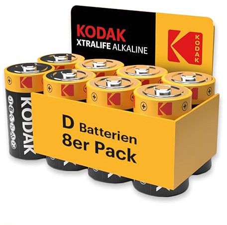 KODAK D (Mono) Alkali Batterien LR20 1,5V (8 Stück) Hochleistungsbatterien, 10 Jahre lagerfähig