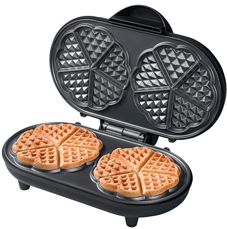 Bestron Doppel-Waffeleisen für klassische Herzwaffeln, Herzwaffeleisen mit Backampel & Antihaftbeschichtung, ideal für Kindergeburtstage, Ostern & Weihnachten, Farbe: Mattschwarz, ADWM1000BL