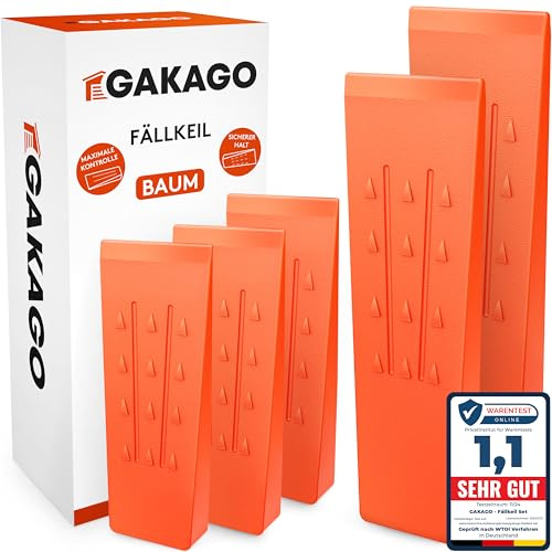 Gakago Fällkeil Set (5er Pack) - rutschfeste Kunststoffkeile mit Widerhaken Schuppung und profilierter Maserung - Extrem schlagfest & frostbeständig in auffälliger orange Signalfarbe