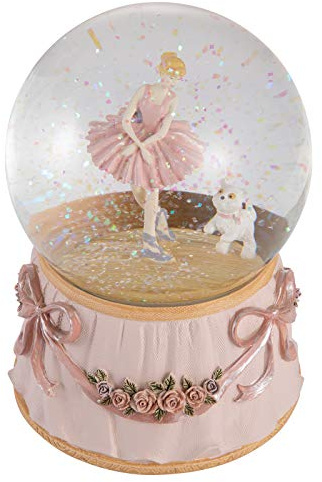 Dreamwizor Ballerina Schneekugel spielt Greensleeves Musik Ballett tanzendes Mädchen mit Welpen rotierende mechanische und musikalische Glas-Schneekugel 10,2 cm