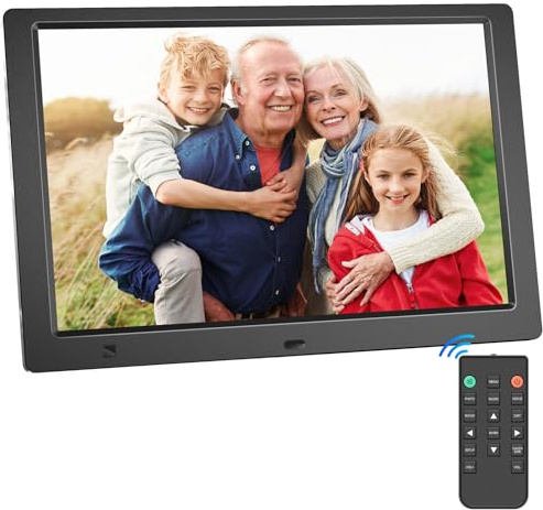 Digitaler Bilderrahmen Elektronischer Fotorahmen ohne WLAN, 10,1 Zoll IPS Bildschirm Photo Frame mit 32GB USB Stick & Bewegungssensor Zeitschaltuhr Foto/Kalendar/Video/Musik-Player Wandmontierbar