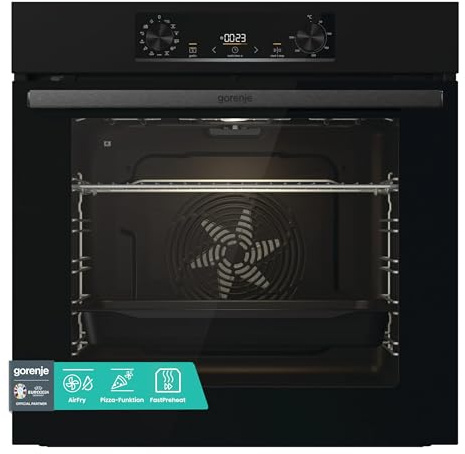 Gorenje BPS 6737 E02B Einbau-Backofen, 77 Liter, Pyrolyse, Heißluft, ExtraSteam, Gentle Close & Open, AirFry, PerfectGrill, PizzaMode 300°C, ChildLock, schwarz