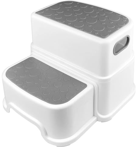 Maxentico Tritthocker Kinder 2 Stufen, Anti-Rutsch Hocker Kinder Bad (Grau) | Abnehmbar Kinderhocker Badezimmer, Toilettenhocker Kinder, Kindertritt für Waschbecken, Trittleiter Kinder Tritt Tragbare