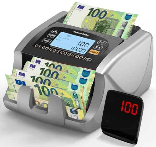 Tamodeix Geldzählmaschine, EUR USD GBP-Geldzähler, UV/MG-Erkennung, 1000 Blatt/min, LCD-Display, 2 Jahre Garantie, Kann gemischte Noten nicht zähle NX-270