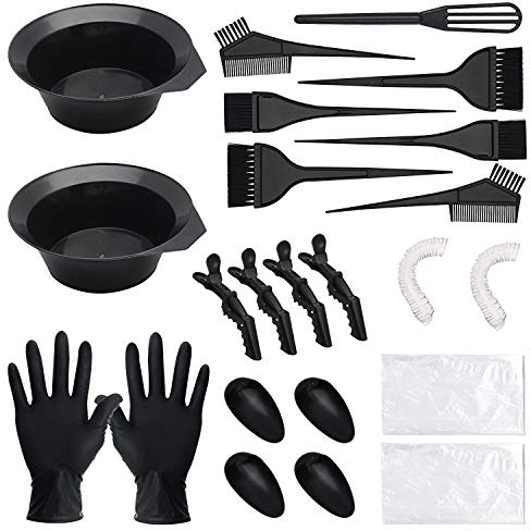23-Teiliges Hair Dye Set,CREATESTAR DIY Haare Färbung Kit Haarfärbemittel,Haare Färben Set einschließlich Färbeschale/Haarklammer/Handschuh/Ohrbedeckung Friseur Szubehör Strähnchenhaube Werkzeug