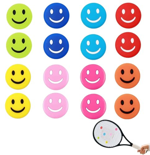 HJDJBD 16 Stück Tennis Dämpfer,Dämpfer Tennisschläger,Silikon Happy Face Dämpfer,Tennis Zubehör,Lustige Vibrationsdämpfer,Tennisschläger Dampener,für Tenniss,Badmintonschläger Junge Und Mädchen