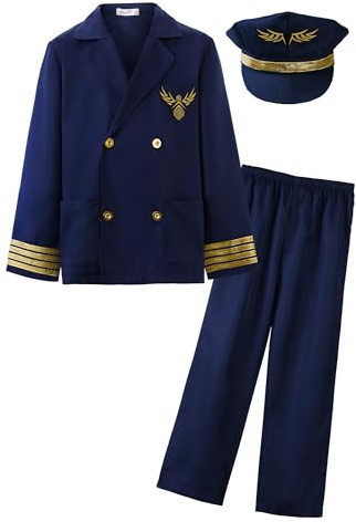 ReliBeauty Pilot Kostüm Kinder Flieger Aviator mit Pilotenmütze Kapitän Fasching,110