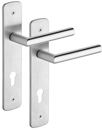 ROSTEX Edelstahl Renovierungsbeschlag REMONT mit Drücker VIGO/Türbeschlag Set für PZ / 92 mm Abstand - geprüft nach EN1906