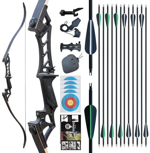 Tongtu 57 Recurvebogen Pfeil und Bogen Set für Erwachsene Rechte Hand 30-60LBS Jagd Longbow Set für Die Jagdpraxis Outdoor-Sportarten