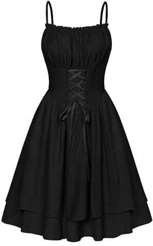 SCARLET DARKNESS Damen Viktorianische Corsagenkleid Spaghetti Hohe Taille Knielang Kleid