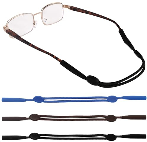 PiqueGlo 3er-Pack Tailless Sunglasses Strap - Neck Glasses Holder, Sports Cord Eyeglasses Holder, Unisex Eyeglasses Strap Black Brown Blue Lanyard