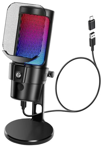 VCOM USB Gaming Mikrofon für PC, Noise Cancellation Gaming Microphone | Mit Mute, Pop-Filter, Gain, RGB Modi, PC-Mikrofon für Streaming, Podcast, Twitch, YouTube, PS4/PS5
