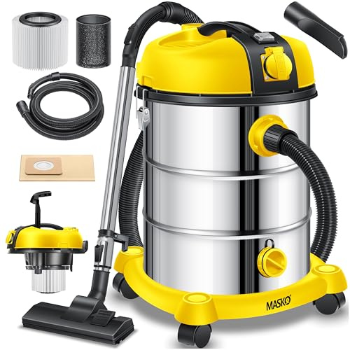 MASKO® Industriestaubsauger Staubsauger Nass Trocken Sauger Edelstahl 2300W + Steckdose, Blasfunktion, Saugschlauch & Nass-Saugen, Push&Clean, Industriesauger mit & ohne Beutel, Inkl Filter beutellos