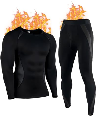 YESWEL Thermounterwäsche Herren XL, Funktionsunterwäsche mit Innenfleece, Winter Skiunterwäsche mit Eingriff, Atmungsaktiv Thermo Unterwäsche