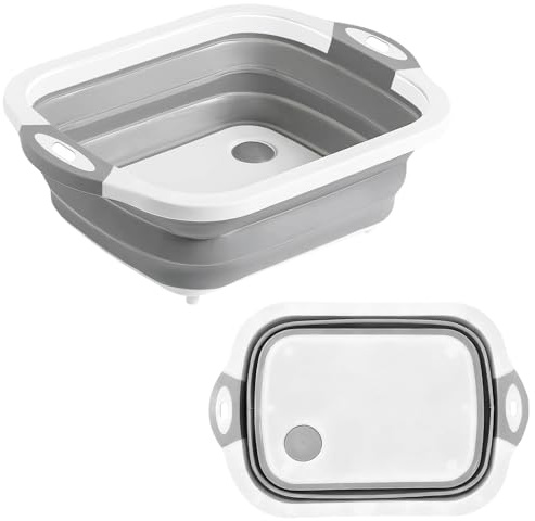 ARWIG Multifunktionales Faltbare Schüssel | Schneidebrett Spülschüssel Faltbar | Camping Schneidebrett für Entwässerungswaschen Gemüse | Schneidebrett Faltbar zum Camping Picknick Grill (Grau)