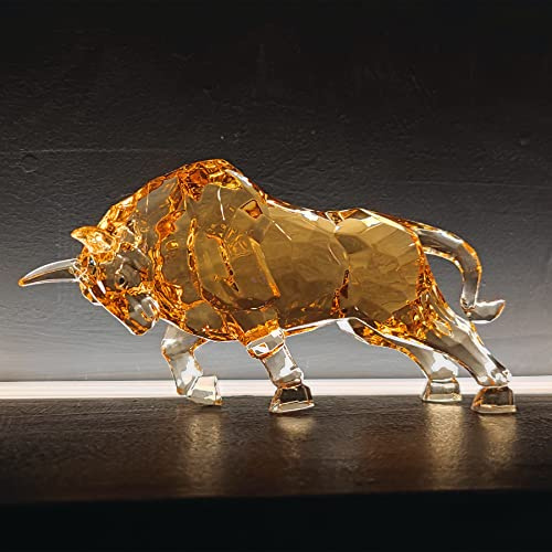 DARMOMOON FengShui Wall Street Bull Statue Acryl Bull Figur Skulptur Home Office Schreibtisch Dekorative Ornament 21,6 cm L (Bernstein)