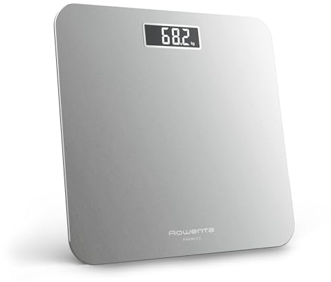 Rowenta Premiss 2.0 Personenwaage, einfach abzulesendes LCD-Display, bis 160 kg, nur 2,2 cm hoch, 30x30 cm, Silber, BS1801V0