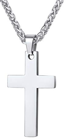 PROSTEEL Edelstahl Kreuz Kette, Halskette mit Kreuz Anhänger, Christentum Schmuck Cross Necklace Chain Silber/Gold/Schwarz/Rosegold, 50cm/55cm lang