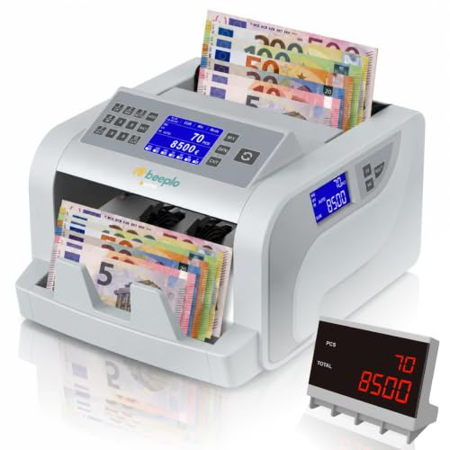 beeplo b5000 Banknotenzähler – Zählen, Totalisieren und Erkennen von EUR-Banknoten – 6 Erkennungssysteme