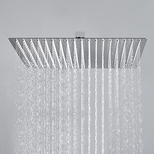 JOHO 304Edelstahl Duschkopf Regendusche 40cm Kopfbrause mit Anti-Kalk-Düsen, groß 16 Zoll Wasserfall Einbauduschkopf Eckig 40x40cm Chrom
