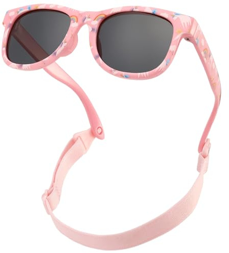 CIKJUK Polarisierte Baby Sonnenbrille mit Band Geometrische Form Biegsame weiche für 0-24 Monate - Rosa