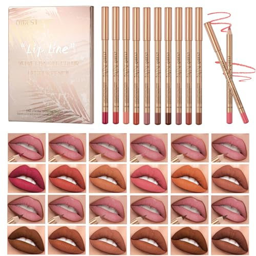 12 Farben Matte Nudetöne lipliner set,Wasserfester Lippenkonturenstift, Plump Lippenform, Nicht verblassender,Langlebiger Lipliner Stift für Frauen