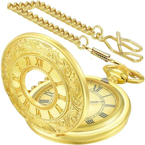 YUYWWAN Taschenuhr mit Kette Herren, Vintage Taschenuhren, Römische Ziffern Pocket Watch, Klassische Taschenuhr mit Taillenkette, Analog Taschen Uhr Vintage für Frauen Männer