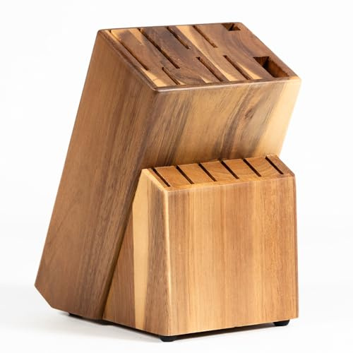 Coninx Messerblock Akazienholz | Messerhalter 15 Schlitze Kochmesser | Messerblock Holz ohne Messer | Geeignet für 15 Messer, Wetzstahl | Messerhalter für Küchenmesser | 13 x 19 x 22 cm