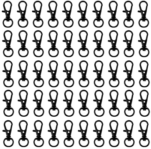 Belle Vous Karabinerhaken, drehbar, Metall, Schwarz, 50 Stück – 33 mm lang – Haken für Ringe, Verschlüsse, Kunsthandwerk, Schmuck, Ketten und Schlüsselanhänger