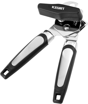 KZGRIT Dosenöffner, Sicherheits Edelstahl, Glatte Kante, Manuell Büchsenöffner Deckelöffner Kapselheber mit Rutschfest Griff und Ergonomischer Drehknopf für Ältlich mit Arthritis(Schwarz)