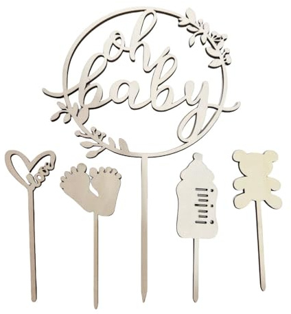 Cake Topper Holz, Kuchen Topper Babyparty Tortendeko, Kuchenstecker für Baby Shower Eine Windeltorte Gender Reveal Partydeko