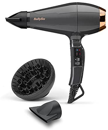 BaByliss Italian Air Pro Föhn mit Diffusor – Hergestellt in Italien, 2200W Hochleistungs-Haarföhn, Ionen Anti-Frizz-Technologie, 2 Temperatur- und 2 Geschwindigkeitsstufen, Schwarz, 6719DE