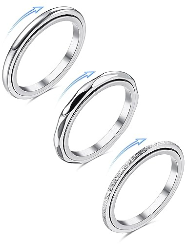 Adramata 3 Stück Anxiety Ringe Set - Coole Anti Stress Ringe für Frauen in Silber und Edelstahl