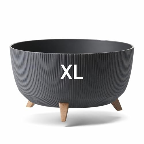 MELTOM Blumentopf Schale mit Füßen Einsatz Kräutertopf Übertopf Pflanzschale Eco Recycled Anthrazit XL 47 cm