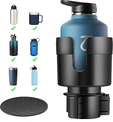 TYKOR Auto Getränkehalter, Becherhalter Auto mit Verstellbarer Basis, flaschenhalter Auto Kompatibel mit Flaschen, Getränke 0.5-1.4L (7,0-10,5 cm)