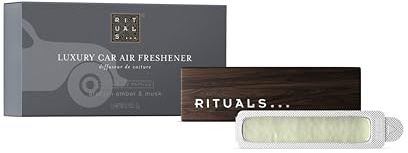 RITUALS The Ritual of Homme Auto Lufterfrischer Set – 1 Wiederverwendbarer Holzhalter + 2 Nachfüller – Arabischer Amber & Moschus – 2 x 3 g