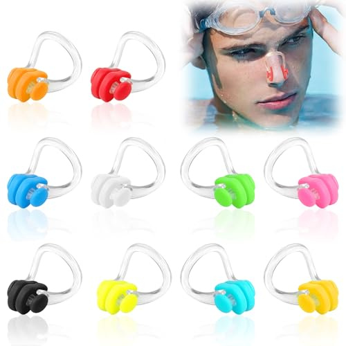 Weysoo Nasenklammer Schwimmen, 10 Stück Bunte Silikon Nasenklammer, Anti-Rutsch Nasenclip Schwimmen, Erwachsene und Kinder Nasenclip für Anfänger und Erfahrene Schwimmer