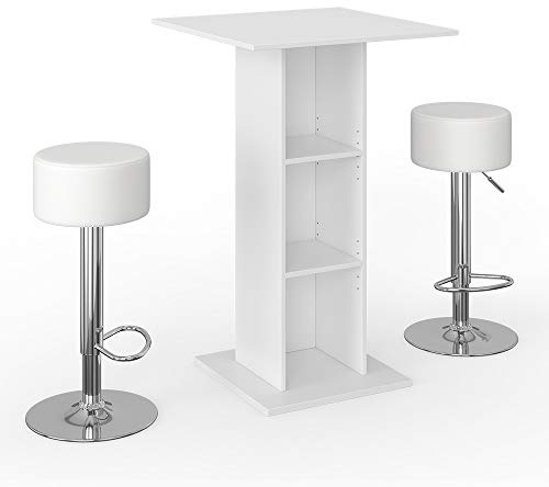 Vicco Bartisch-Set Rodeo, Weiß, 70 x 70 cm mit 2 Barhockern, als Stehtisch nutzbar, platzsparend für kleine Bereiche