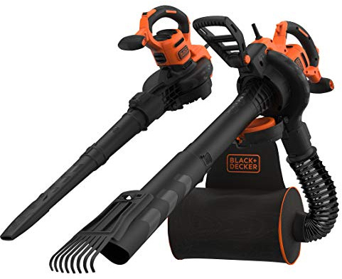 Black+Decker 3-in-1 Elektro-Laubsauger/Laubbläser BEBLV301 (3.000 Watt, mit Häcksler + aufsteckbarem Laubrechen, 72l Fangsack-Rucksack - hohe Blasgeschwindigkeit & verstellbare Saugleistung)