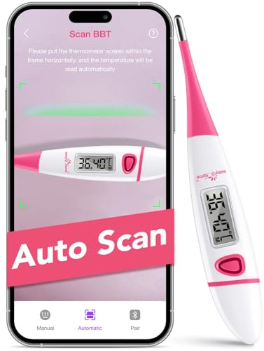 Easy@Home Basalthermometer zur Zykluskontrolle: Basaltemperatur Thermometer Kinderwunsch Fruchtbarkeitsthermometer für Fruchtbarkeit- und Eisprung-Tracking mit Intelligent Premom APP (Rosa)