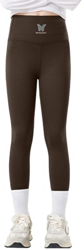 Tilozs Kinder Leggings Mädchen Lang Hosen High Waist Leggins Sportleggins 1pcs Elastisch Sporthose, Braun, 134-140(Label Size: 140)