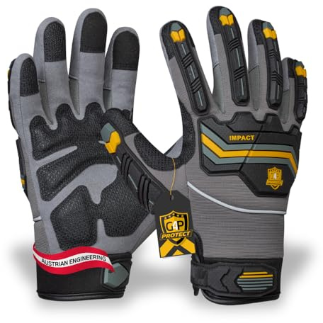 G4P Anti Shock Prime – Mechaniker-Arbeitshandschuhe mit TPR-Stoßschutz, 1 Paar, Touchscreen-fähig, verstärkte Daumen-Zeigefinger-Zone, verstellbarer Klettverschluss, Gr. XL (Gr. 10)
