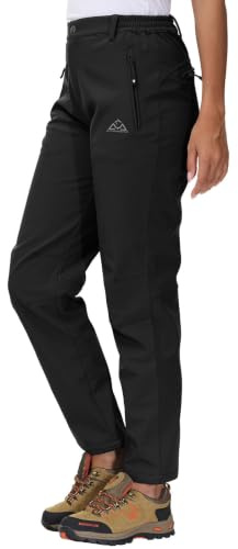 YSENTO Damen Softshellhose Winter Wanderhose Skihose wasserdichte Warm Gefüttert Thermohose Outdoorhose Trekkinghose(Schwarz,XXL)