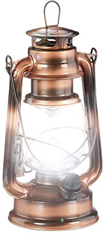 Relaxdays Sturmlaterne LED, Retro Sturmlampe als Fensterdeko oder elektrische Gartenlaterne, batteriebetrieben, Kupfer, 24 x 15 x 11.5 cm