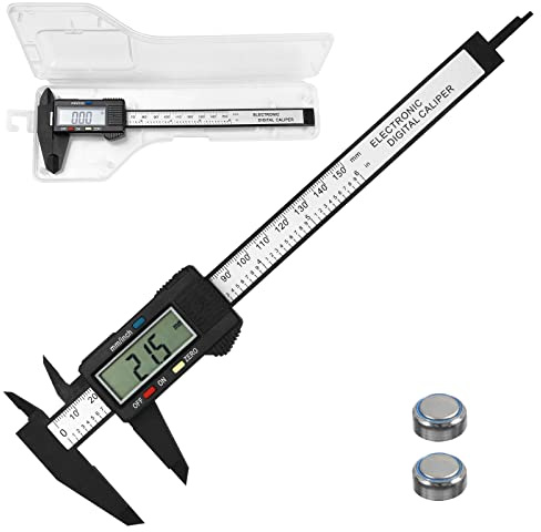 Gvolatee Messschieber Digital, 150 mm/6" Kohlefaser Schieblehre Digital mit Klarem Lcd und Backup Batterie, Innen, Professioneller caliper für Außen, Tiefen und Schrittmessung