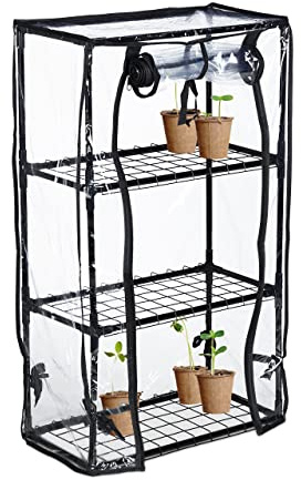 Relaxdays Gewächshaus Balkon, PVC-Folie, Stahl, HBT: 80 x 48 x 24,5 cm, Foliengewächshaus 3 Ebenen, schwarz/transparent
