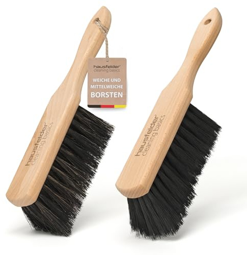 Hausfelder Handfeger Holz klein 2er Set – Handbesen mit weichen Borsten für Auto, Garten & Camping – Kehrwisch, Handkehrer & Kehrbesen klein ohne Schaufel – Handkehrbesen Naturholz 28cm