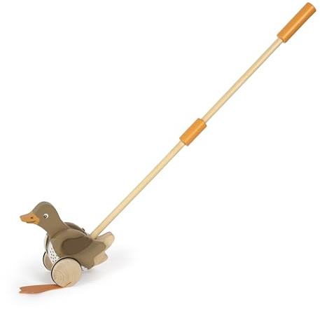 small Foot Schiebetier Ente mit beweglichem Kopf aus Holz, hilft beim Laufenlernen, Schiebespielzeug für Kinder ab 18 Monaten, 12493, Braun